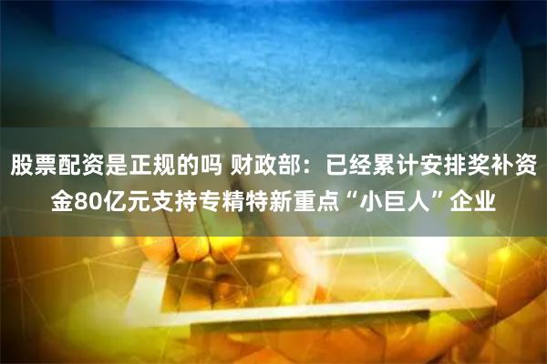 股票配资是正规的吗 财政部：已经累计安排奖补资金80亿元支持专精特新重点“小巨人”企业