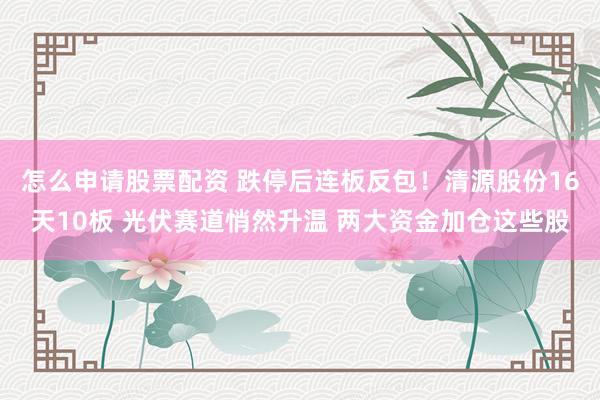 怎么申请股票配资 跌停后连板反包！清源股份16天10板 光伏赛道悄然升温 两大资金加仓这些股