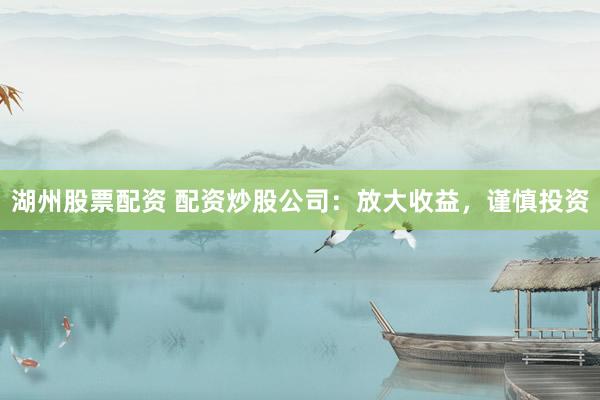 湖州股票配资 配资炒股公司：放大收益，谨慎投资
