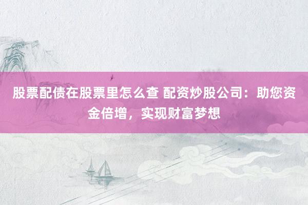 股票配债在股票里怎么查 配资炒股公司：助您资金倍增，实现财富梦想